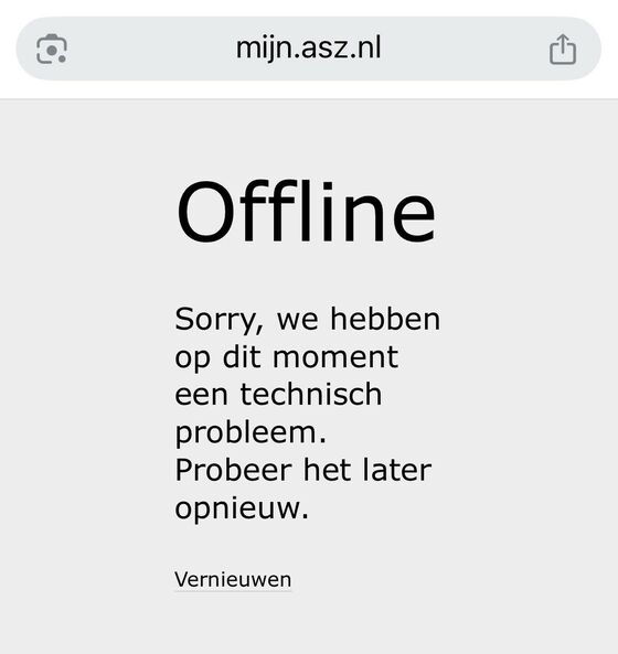 Update: MijnASz momenteel weer niet bereikbaar